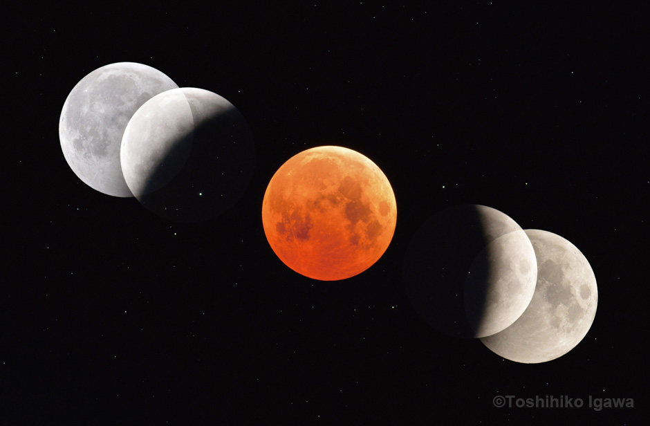 地球の影を通過する月の画像